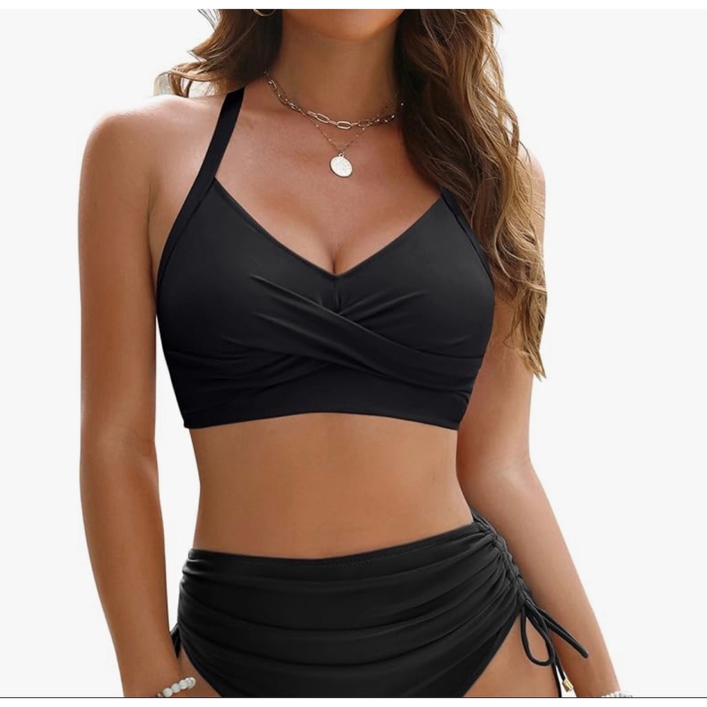 Blooming Jelly High Support Black Bikini Top – Adjustable Wrap XL